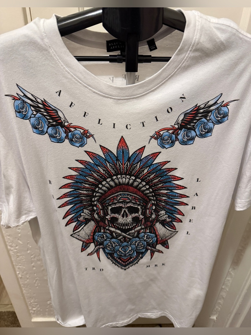 Affliction Men's White Graphic Skull Headdress T-Shirt